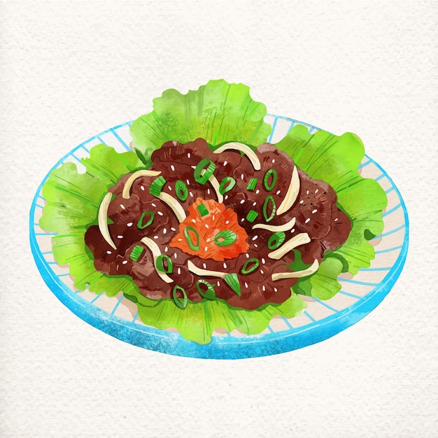 Иллюстрация корейской кухни акварелью