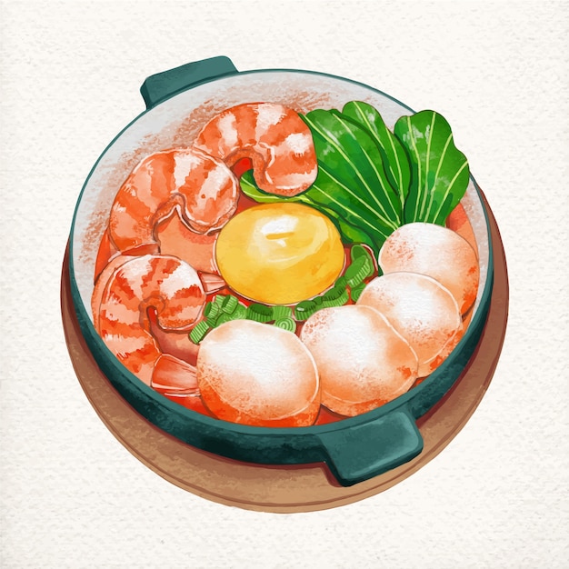 Watercolor korean food illustration