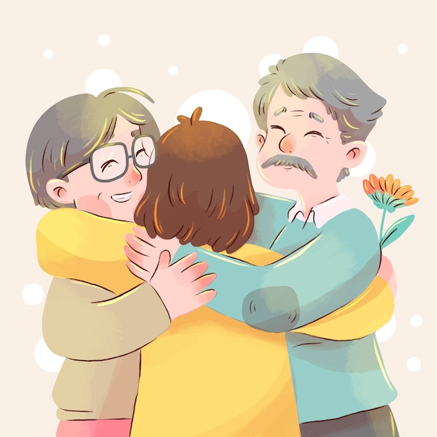 Иллюстрация празднования дня корейских родителей акварелью