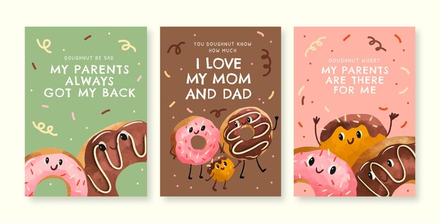 Watercolor korean parents day greeting cards collection