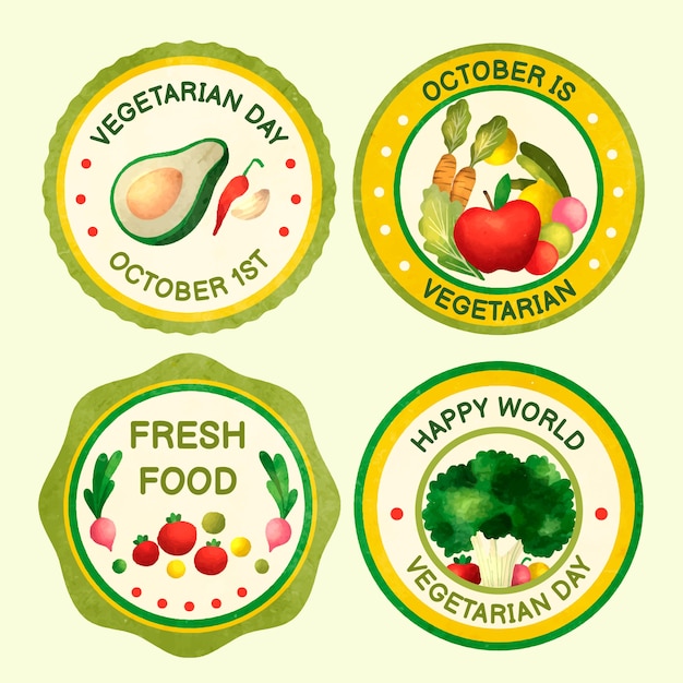 Watercolor labels collection for world vegetarian day