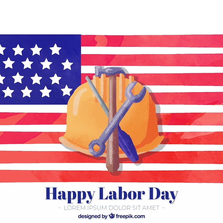 Free Vector watercolor labor day background with helmet and tools