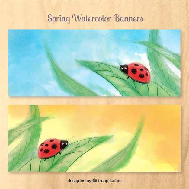 Watercolor ladybug banners