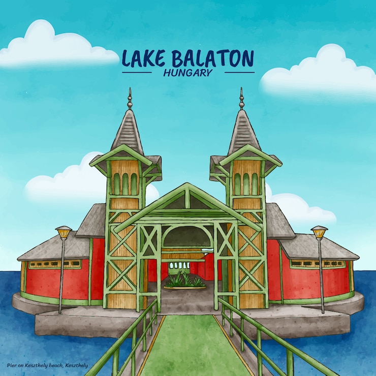 Free Vector watercolor lake balaton illustration