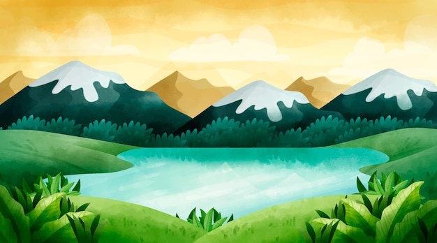 Free vector watercolor lake scenery