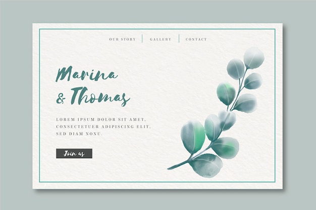 Watercolor landing page template for wedding