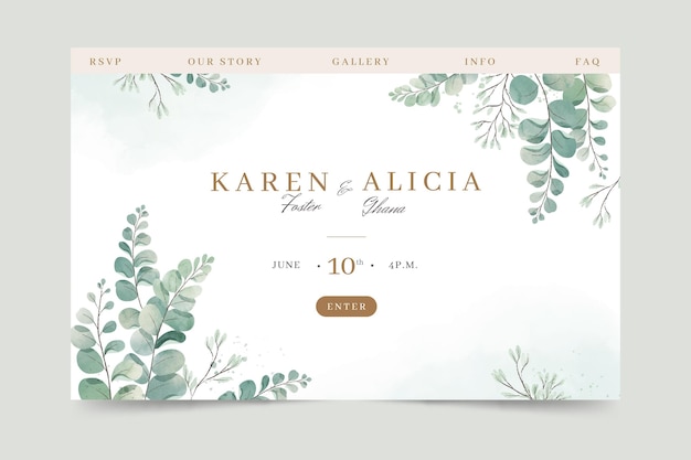 Free vector watercolor landing page template with foliage