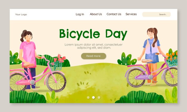 세계 자전거의 날 축하를 위한 수채화 방문 페이지 템플릿