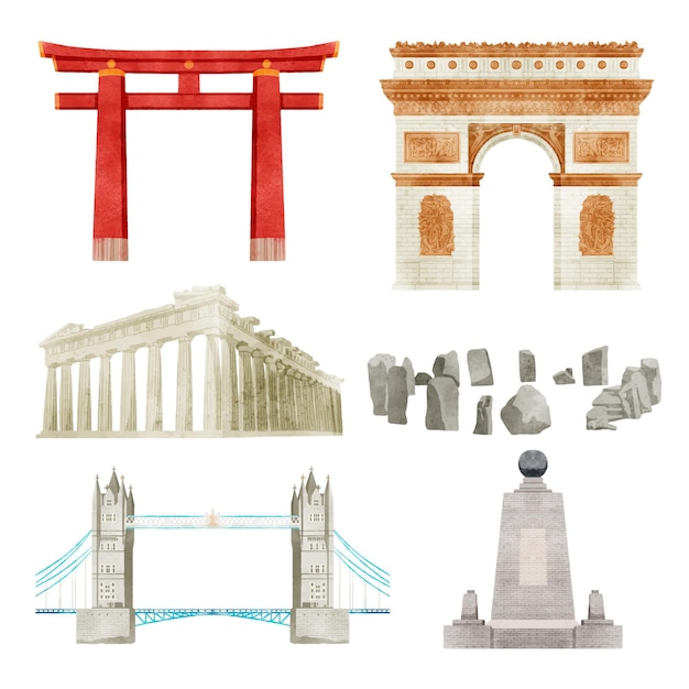 Watercolor landmarks collection