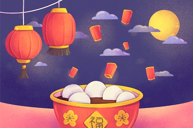 Watercolor lantern festival background