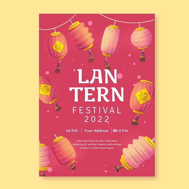 Watercolor lantern festival vertical poster template