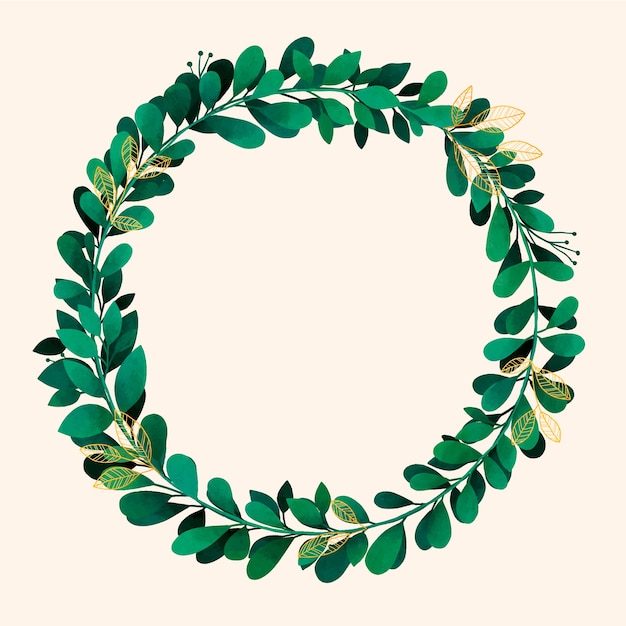 Watercolor leafy wreath frame