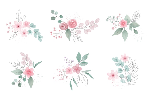 Free vector watercolor leaves and flowers assortment