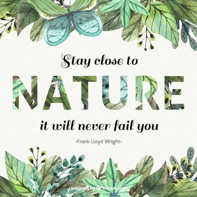 Free vector watercolor leaves inspirational quote about nature