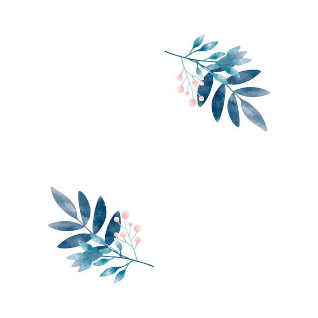 Watercolor leaves with berries vector