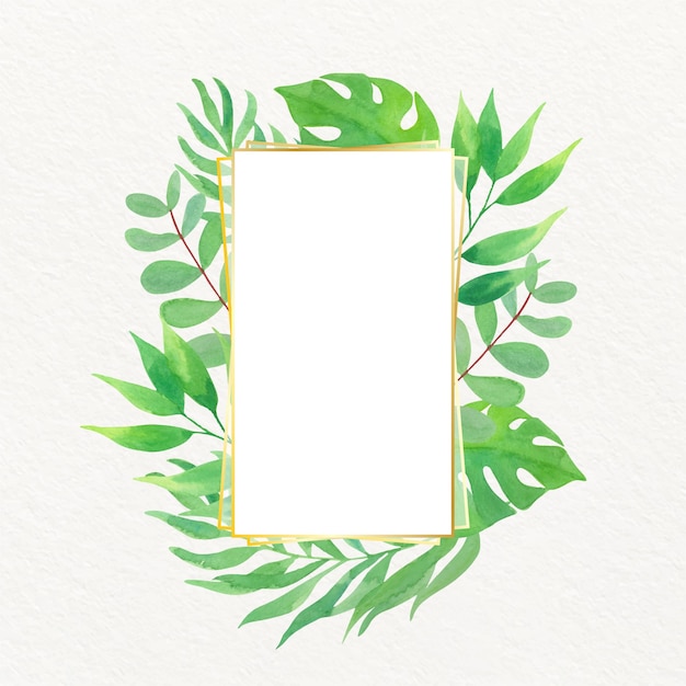 Free vector watercolor leaves with golden frame