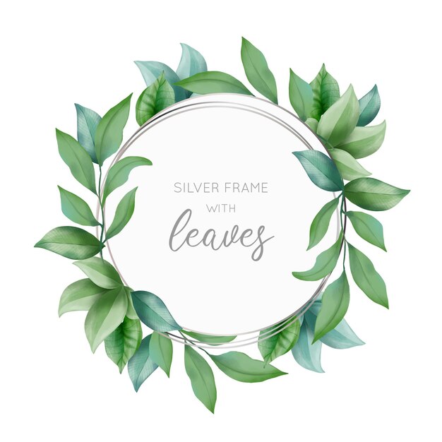 Watercolor leaves with silver frame