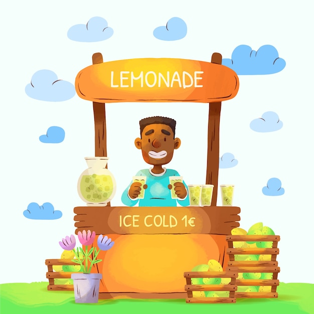 Free vector watercolor lemonade stand illustration