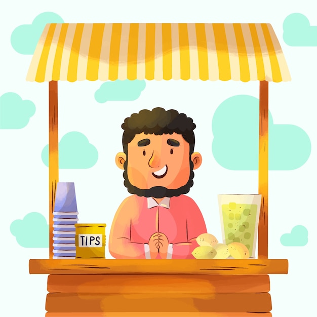 Watercolor lemonade stand illustration