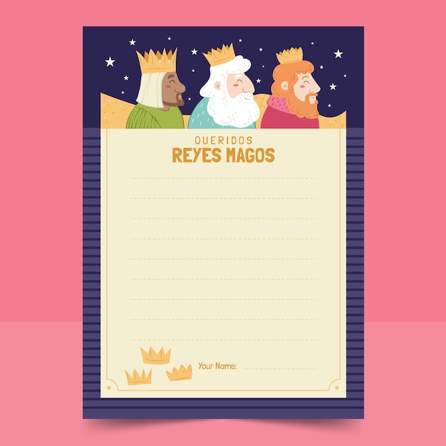 Vettore gratuito modello di lettera ad acquerello per reyes magos