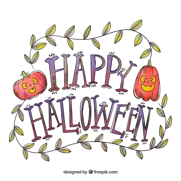 Free vector watercolor lettering with pumpkins