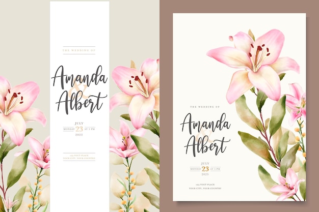 Watercolor lily flower invitation card set