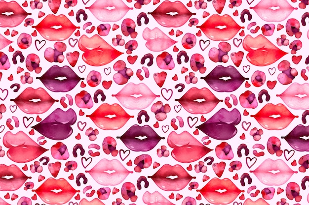 Watercolor lips pattern background