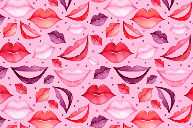 Watercolor lips pattern background