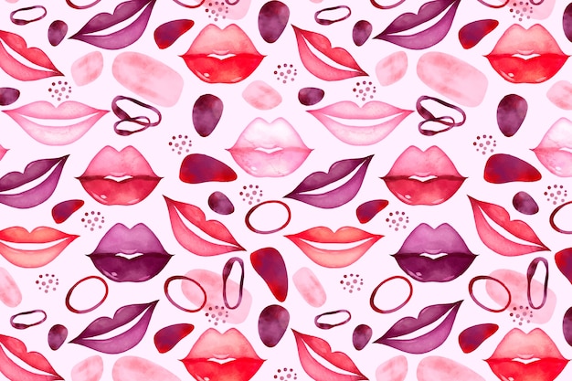 Watercolor lips pattern background