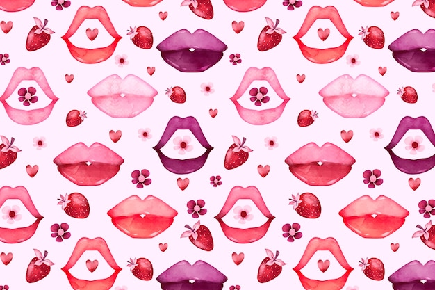Watercolor lips pattern background