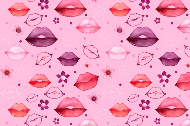 Watercolor lips pattern background