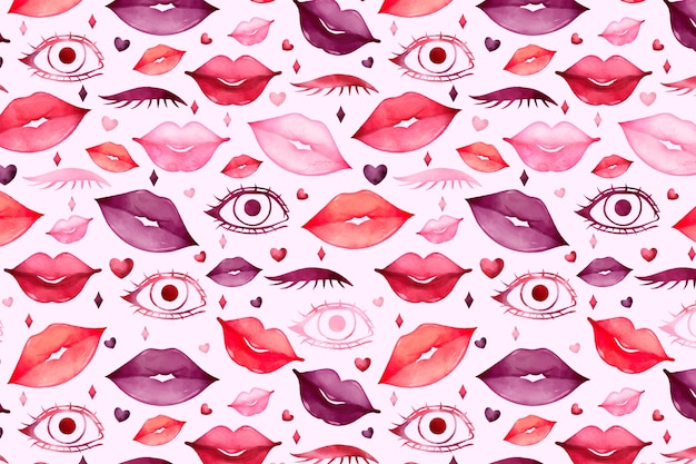 Free vector watercolor lips pattern background