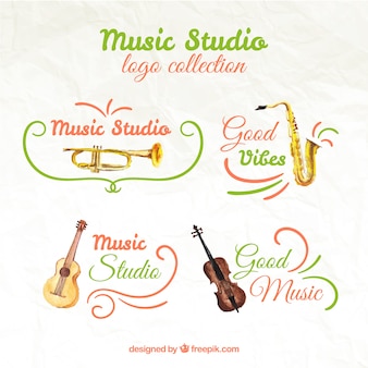 Watercolor logos collection of music studio