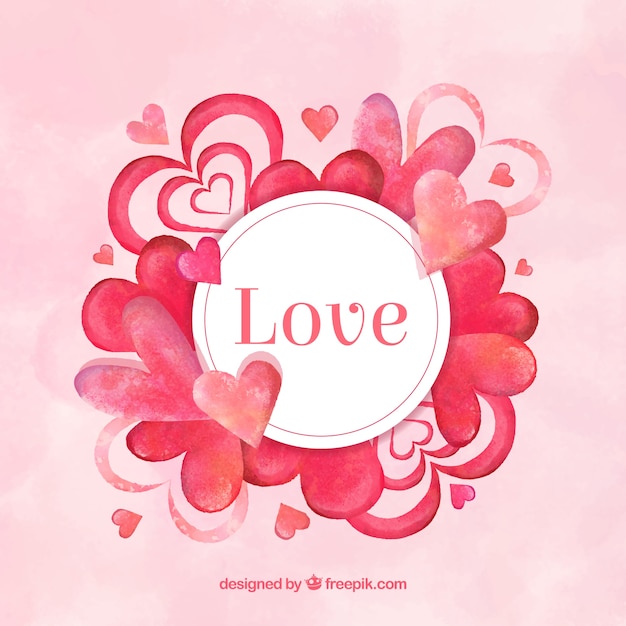 Watercolor love background with hearts