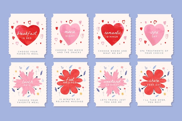 Watercolor love coupons illustration