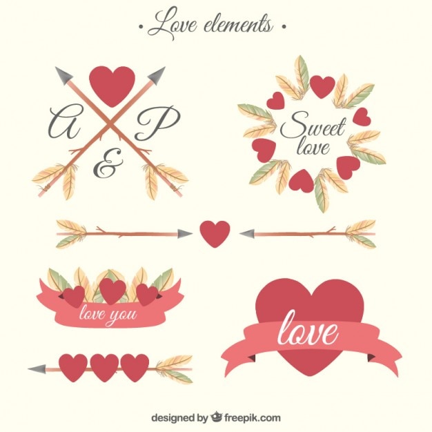 Free vector watercolor love elements design