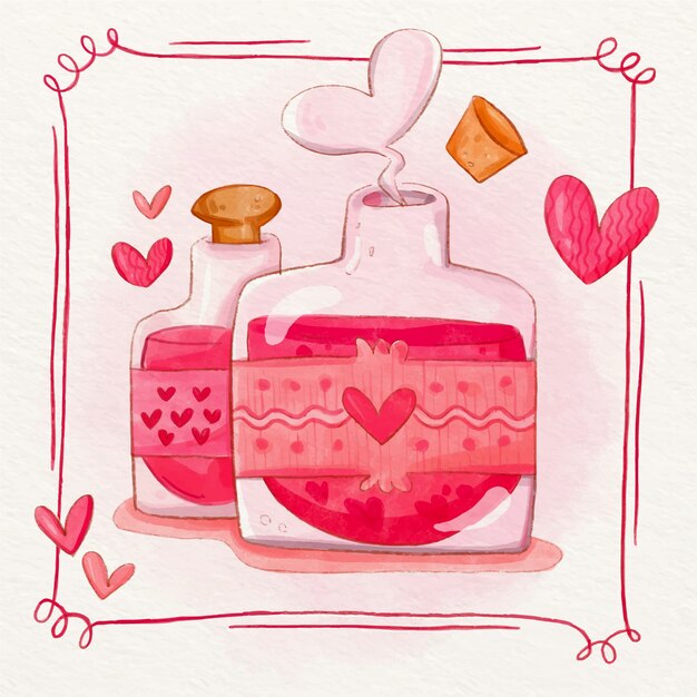 Watercolor love potion illustration