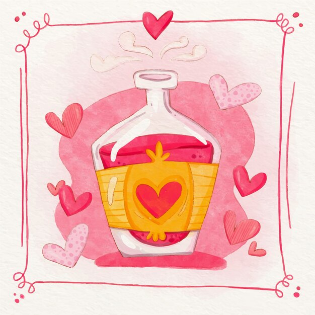 Watercolor love potion illustration