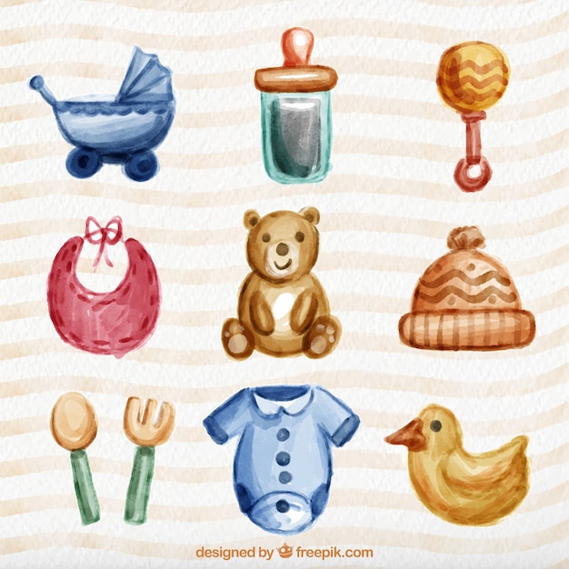 Free vector watercolor lovely baby items