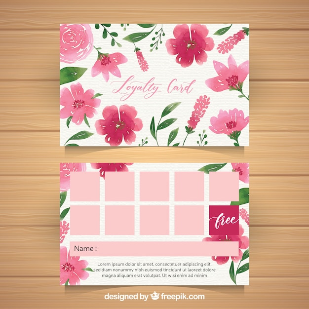 Watercolor loyalty card template with floral style
