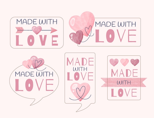Free vector watercolor made with love labels