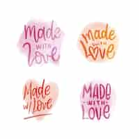 Free vector watercolor made with love labels