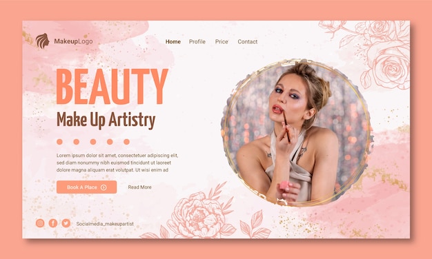 Watercolor makeup artist landing page template