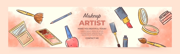 Free vector watercolor makeup artist linkedin banner