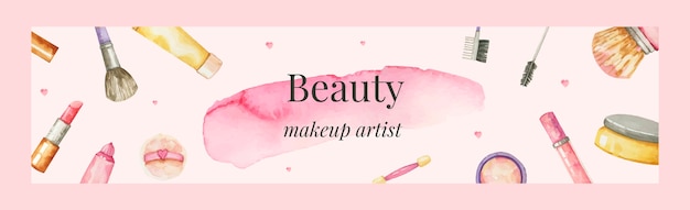 Watercolor makeup products linkedin banner