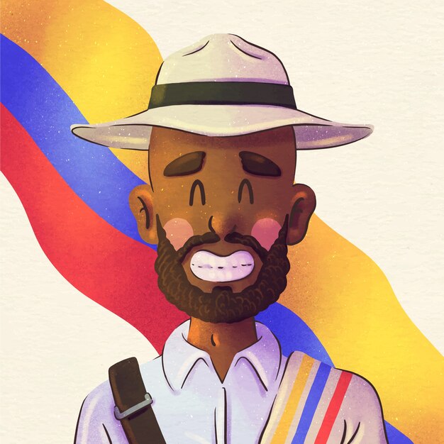 Watercolor man afrocolombianidad illustration with colombian flag