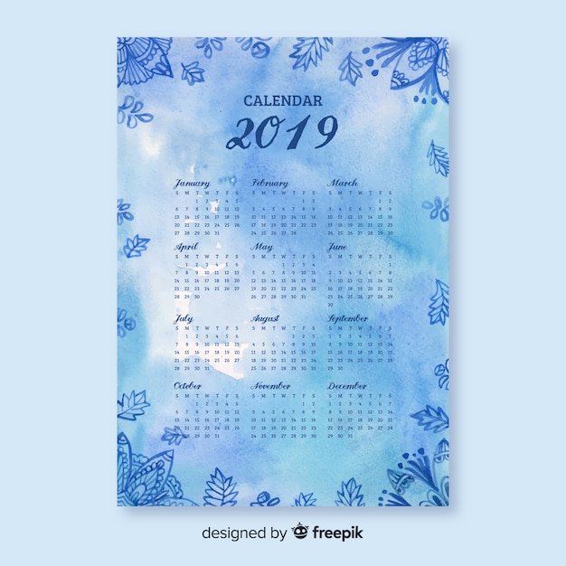 Watercolor mandala flowers calendar template