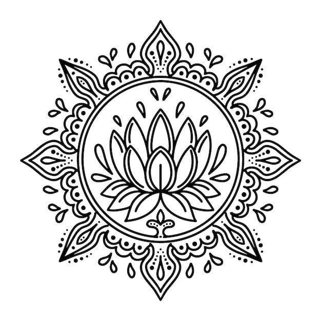 Watercolor mandala lotus flower drawing