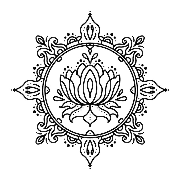 水彩曼荼羅蓮の花の描画