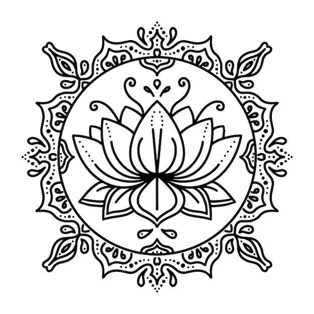 Watercolor mandala lotus flower drawing